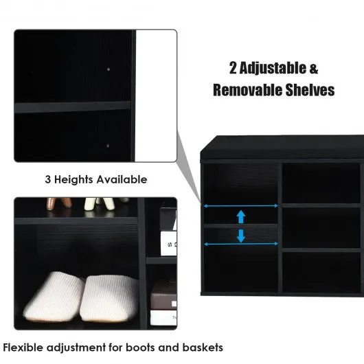 10-Cube Organizer  Entryway Padded Shoe Storage Bench-Black