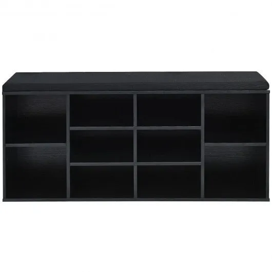 10-Cube Organizer  Entryway Padded Shoe Storage Bench-Black