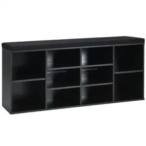 10-Cube Organizer  Entryway Padded Shoe Storage Bench-Black