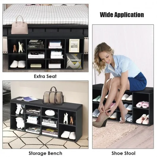 10-Cube Organizer  Entryway Padded Shoe Storage Bench-Black