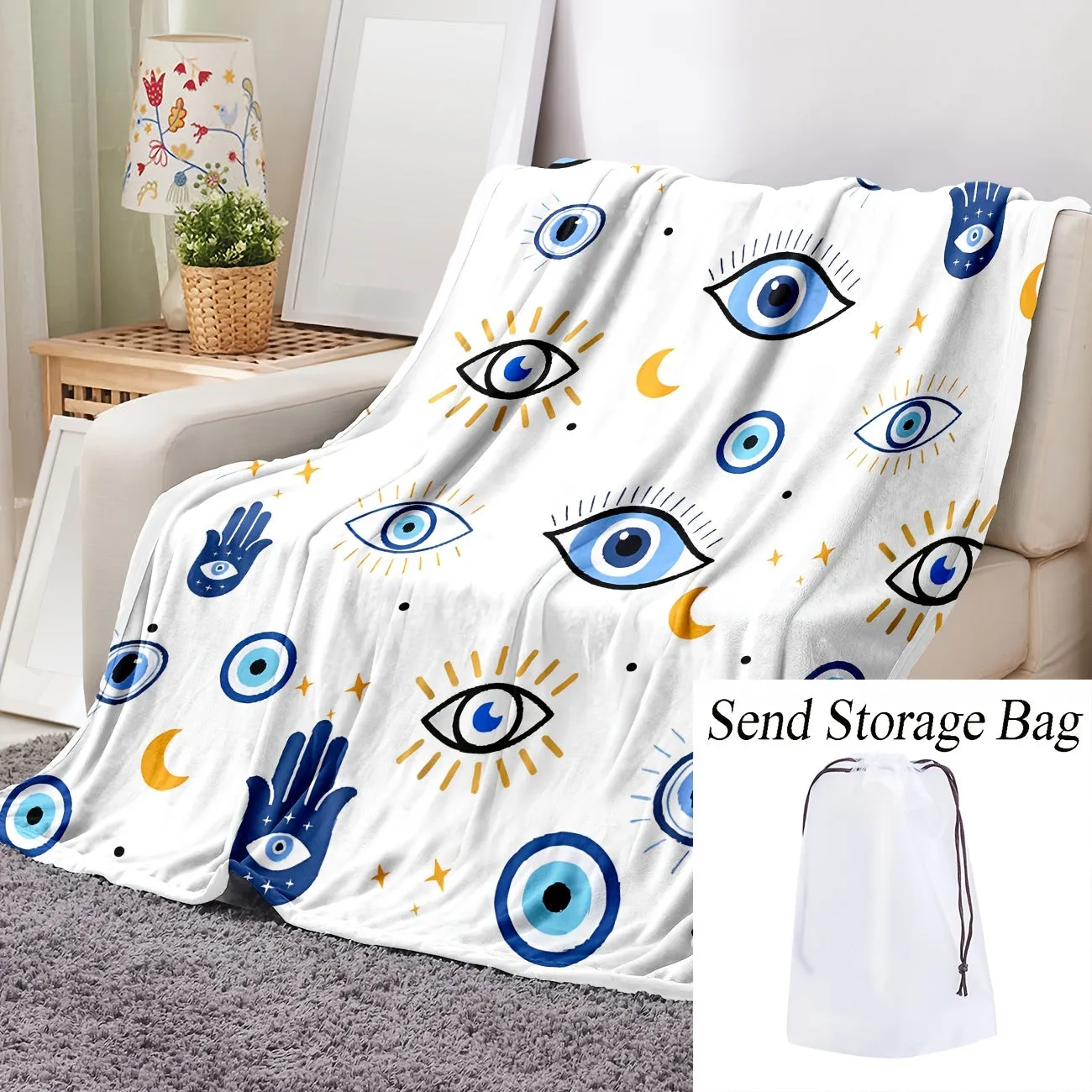 1pc Cozy Small Eyes Print Flannel Blanket - Ultra Soft, Warm, and Lightweight for All Seasons - Perfect for School, Dorm, Office, Lunch Break, Sofa, Bed, Camping, and Outdoor Activities