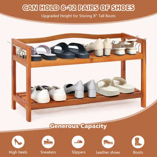 2-Tier Wood Shoe Rack Freestanding Shoe Storage Organizer