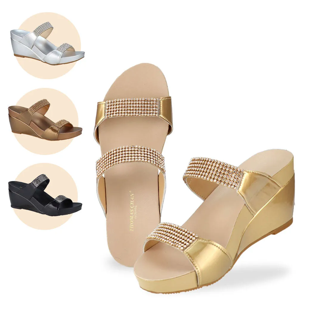 [20% off at cart] Multi-Row Diamond Wedge Sandals