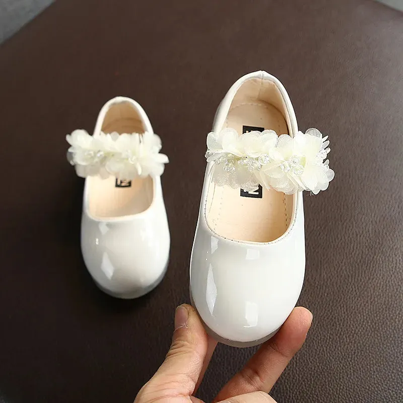 2023 Baby Girls Walking Shoes Kids PU leather Big Flower Summer Princess Non-slip Shoes Party Wedding Baby Girls Dance Shoes