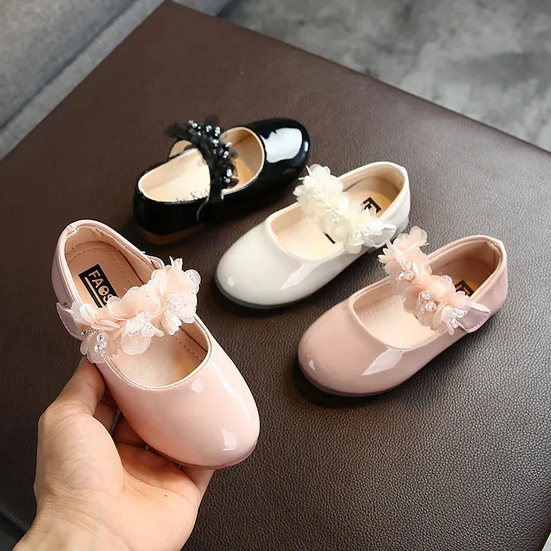 2023 Baby Girls Walking Shoes Kids PU leather Big Flower Summer Princess Non-slip Shoes Party Wedding Baby Girls Dance Shoes