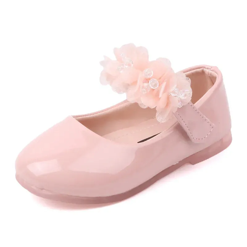 2023 Baby Girls Walking Shoes Kids PU leather Big Flower Summer Princess Non-slip Shoes Party Wedding Baby Girls Dance Shoes