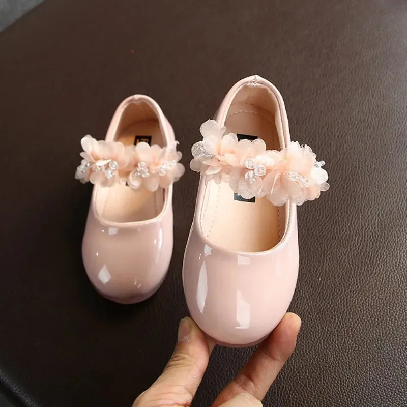 2023 Baby Girls Walking Shoes Kids PU leather Big Flower Summer Princess Non-slip Shoes Party Wedding Baby Girls Dance Shoes