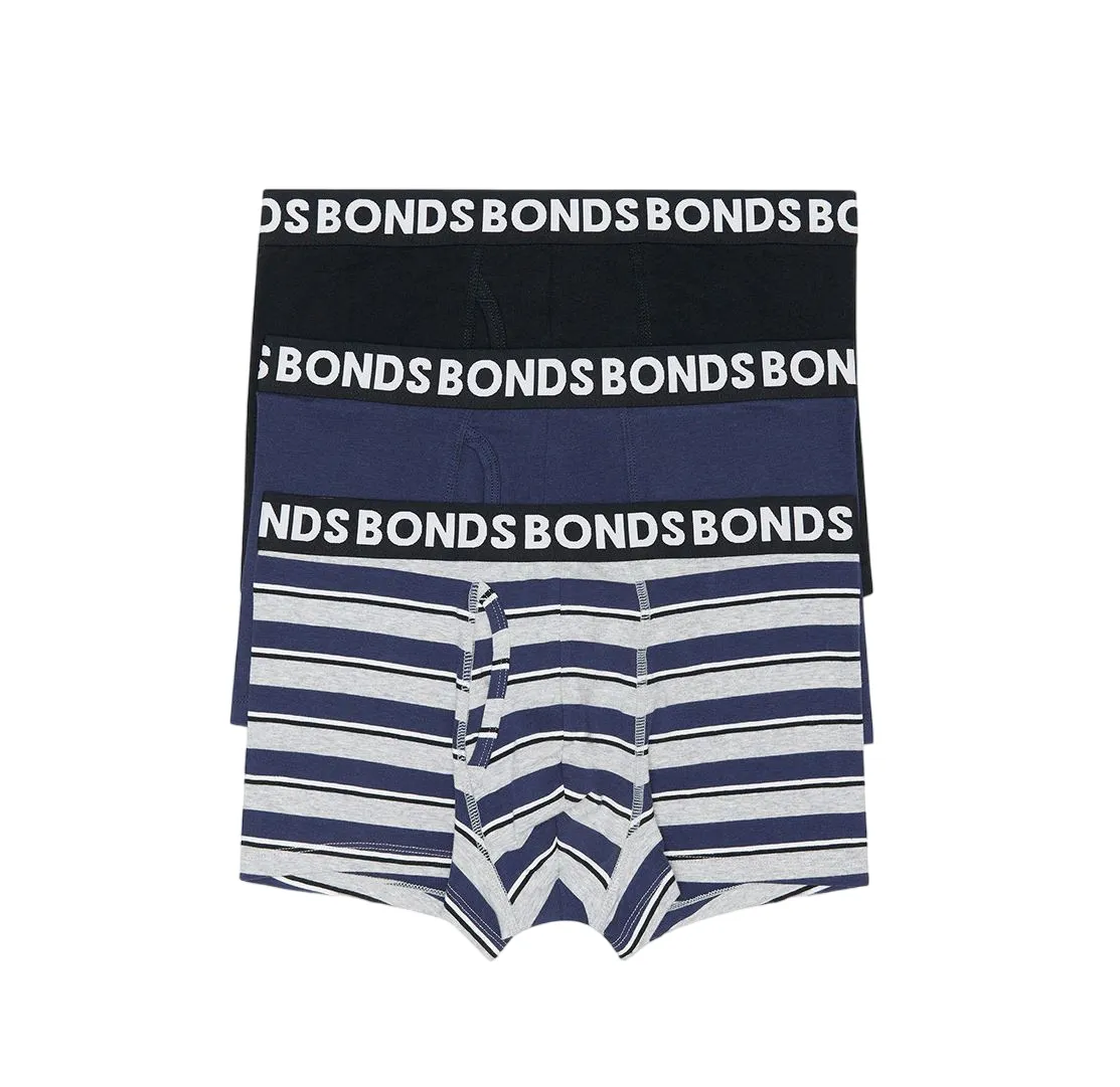 3 x Bonds Mens Everyday Trunks Underwear Black / Navy / Grey Undies