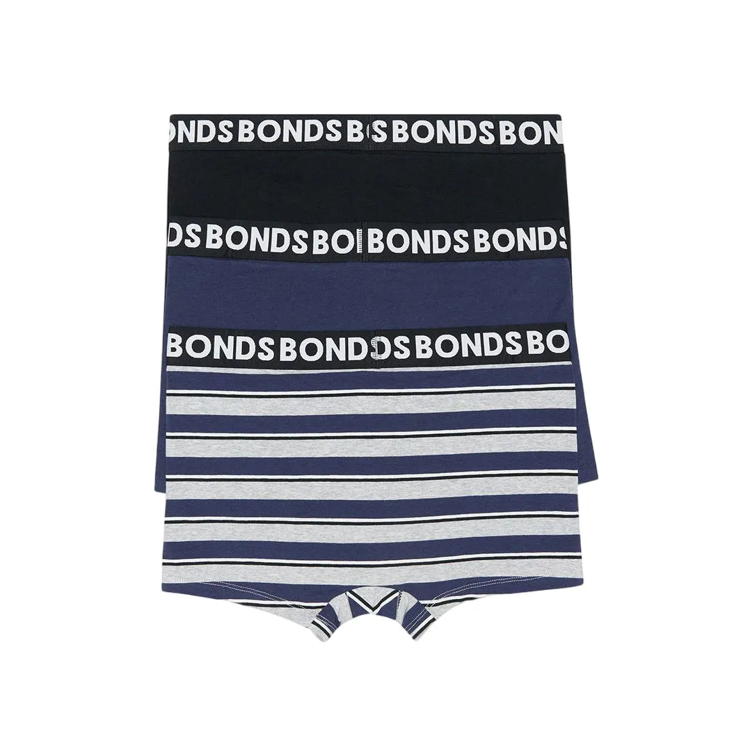 3 x Bonds Mens Everyday Trunks Underwear Black / Navy / Grey Undies