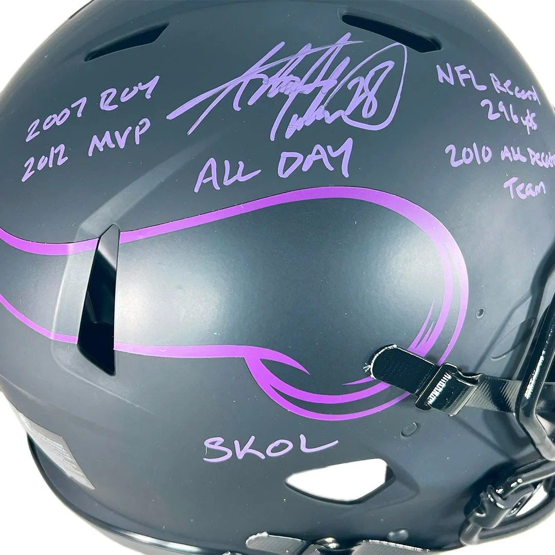 Adrian Peterson Signed Multi-Inscription Minnesota Vikings Authentic Eclipse Speed Full-Size Football Helmet (Beckett)