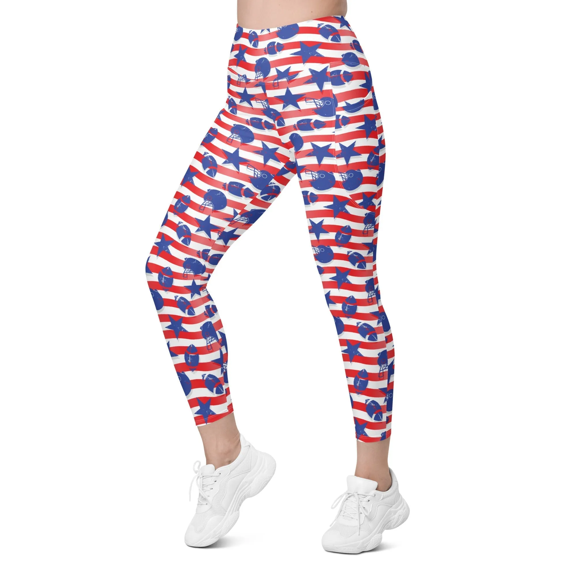 American Football Pattern Leggings With Pockets