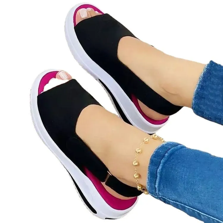 Amozae-Back to school outfit   Fashion Shoes Women Platform Sandals Stretch Fabric Summer Women's Shoes Comfort Walking Ladies Sandalias Female Casual Footwear