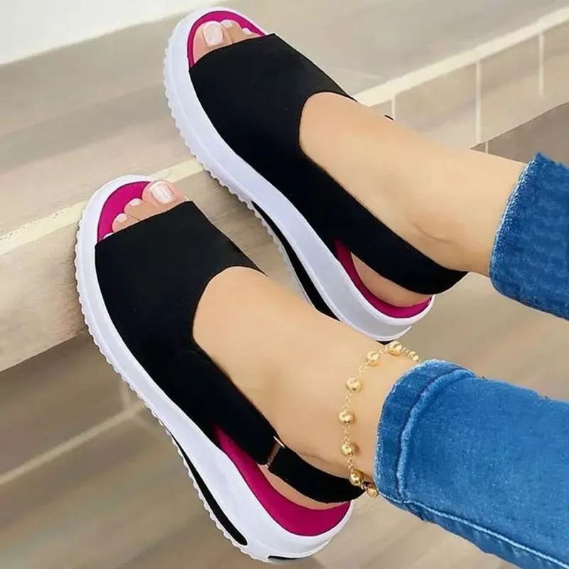 Amozae-Back to school outfit   Fashion Shoes Women Platform Sandals Stretch Fabric Summer Women's Shoes Comfort Walking Ladies Sandalias Female Casual Footwear