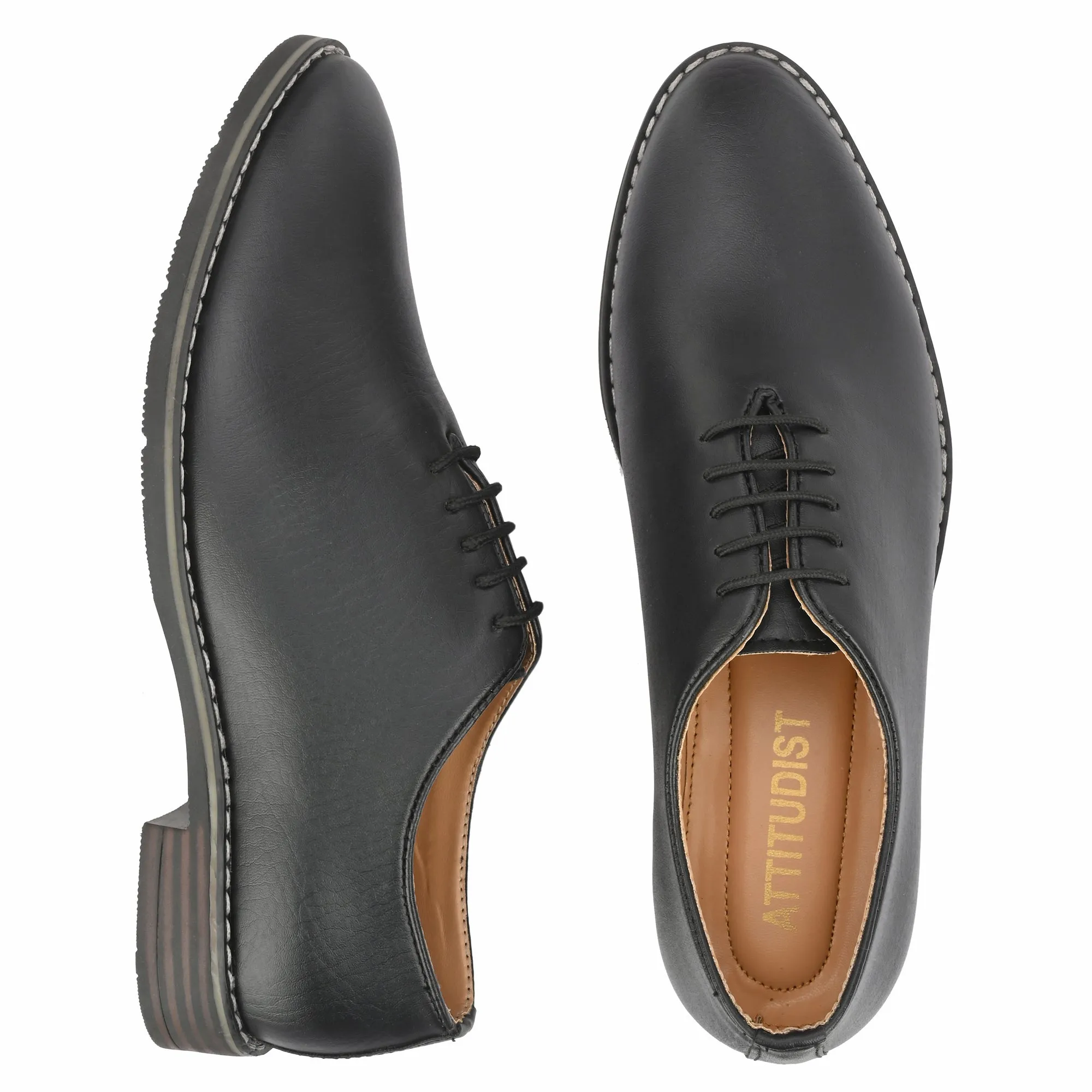 Attitudist Unisex Handcrafted Oxford Plain Black Matte Formal Laceup Derby Shoes