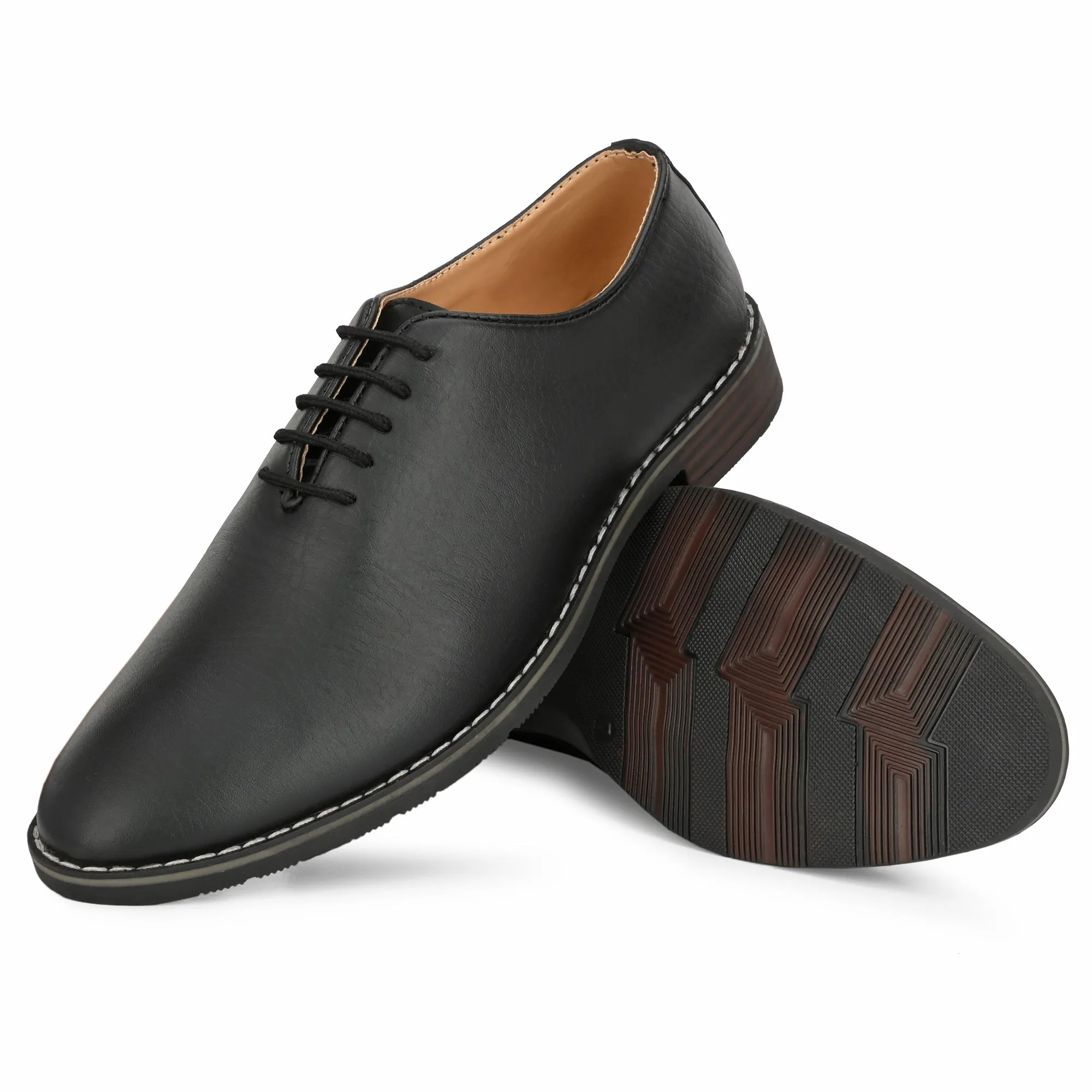 Attitudist Unisex Handcrafted Oxford Plain Black Matte Formal Laceup Derby Shoes