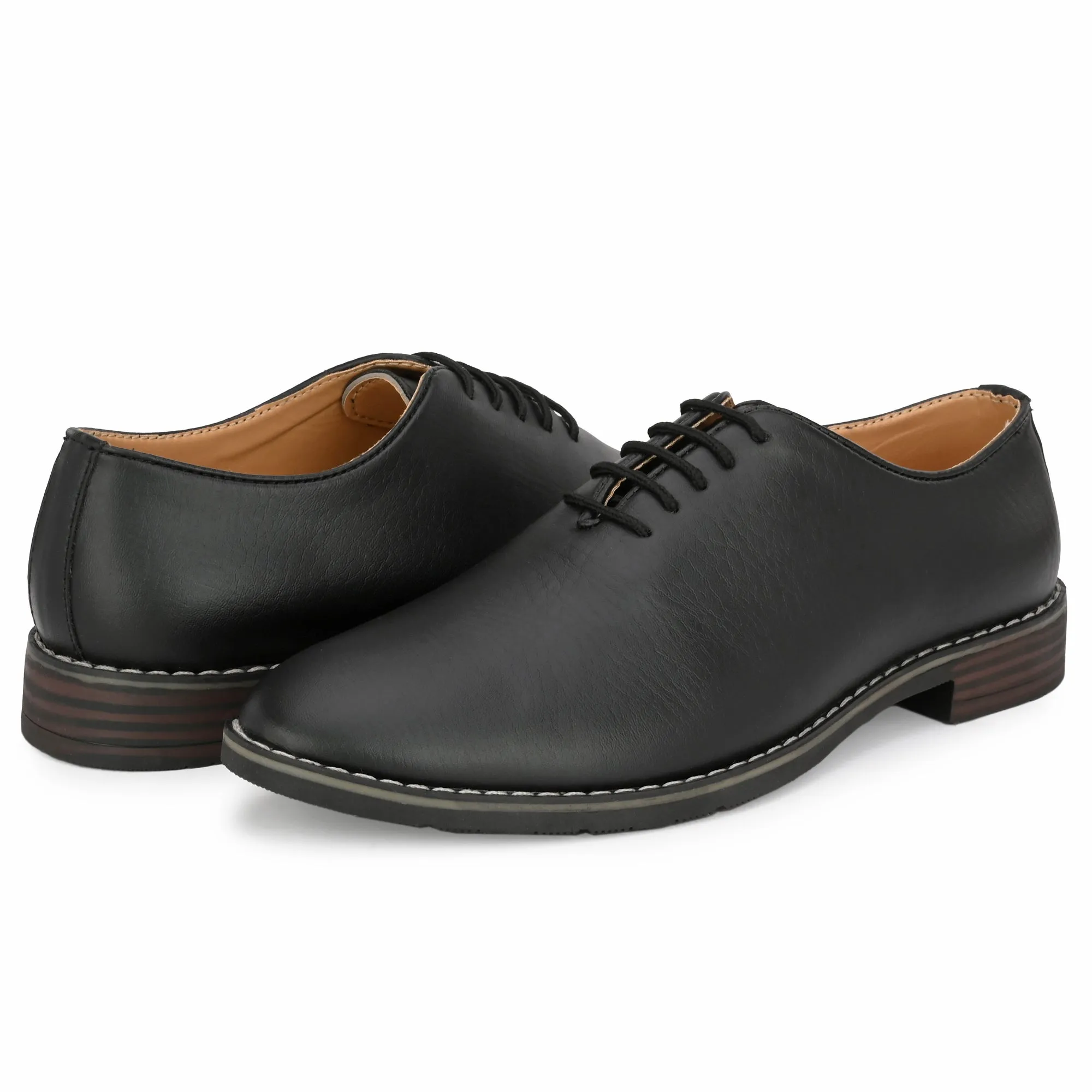 Attitudist Unisex Handcrafted Oxford Plain Black Matte Formal Laceup Derby Shoes