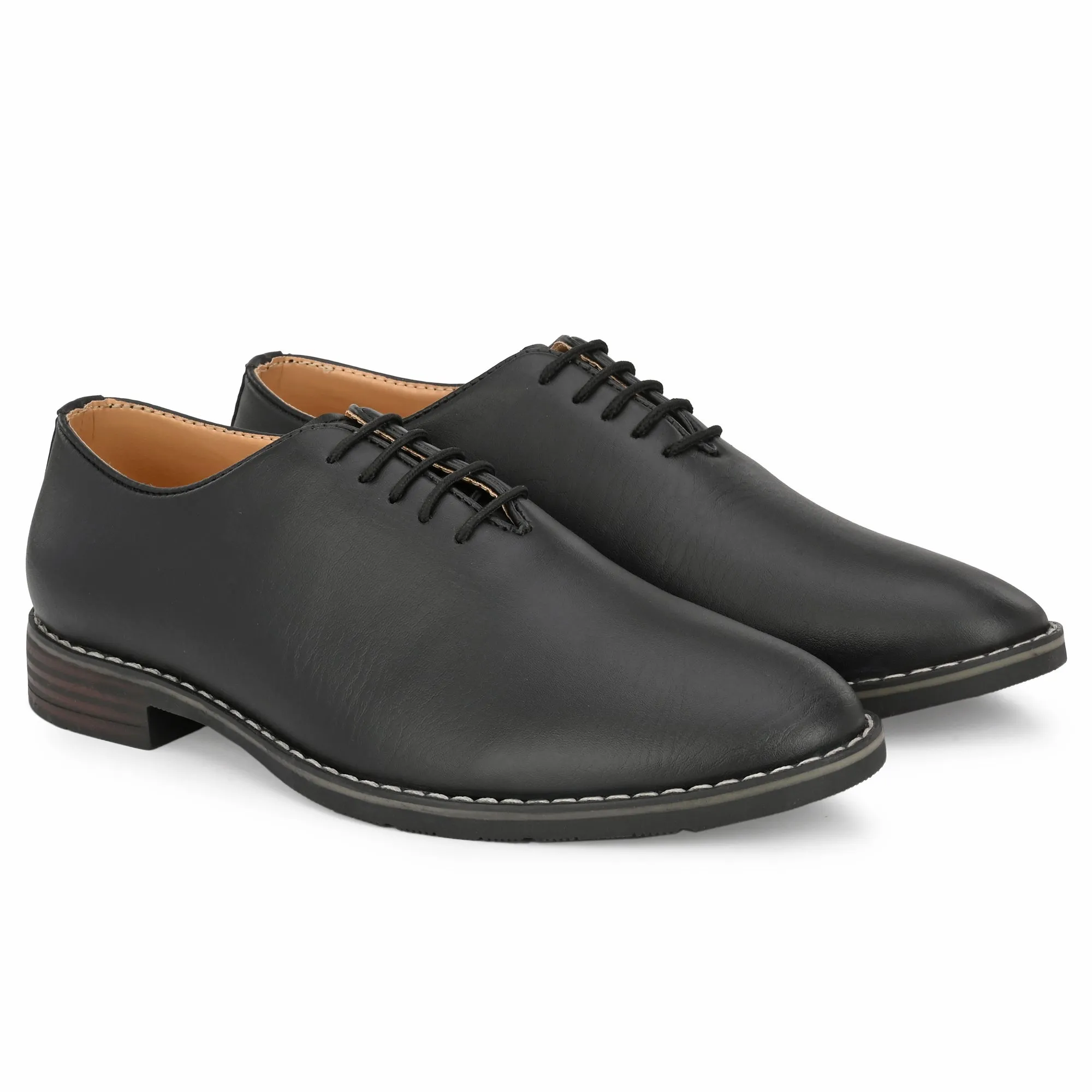 Attitudist Unisex Handcrafted Oxford Plain Black Matte Formal Laceup Derby Shoes