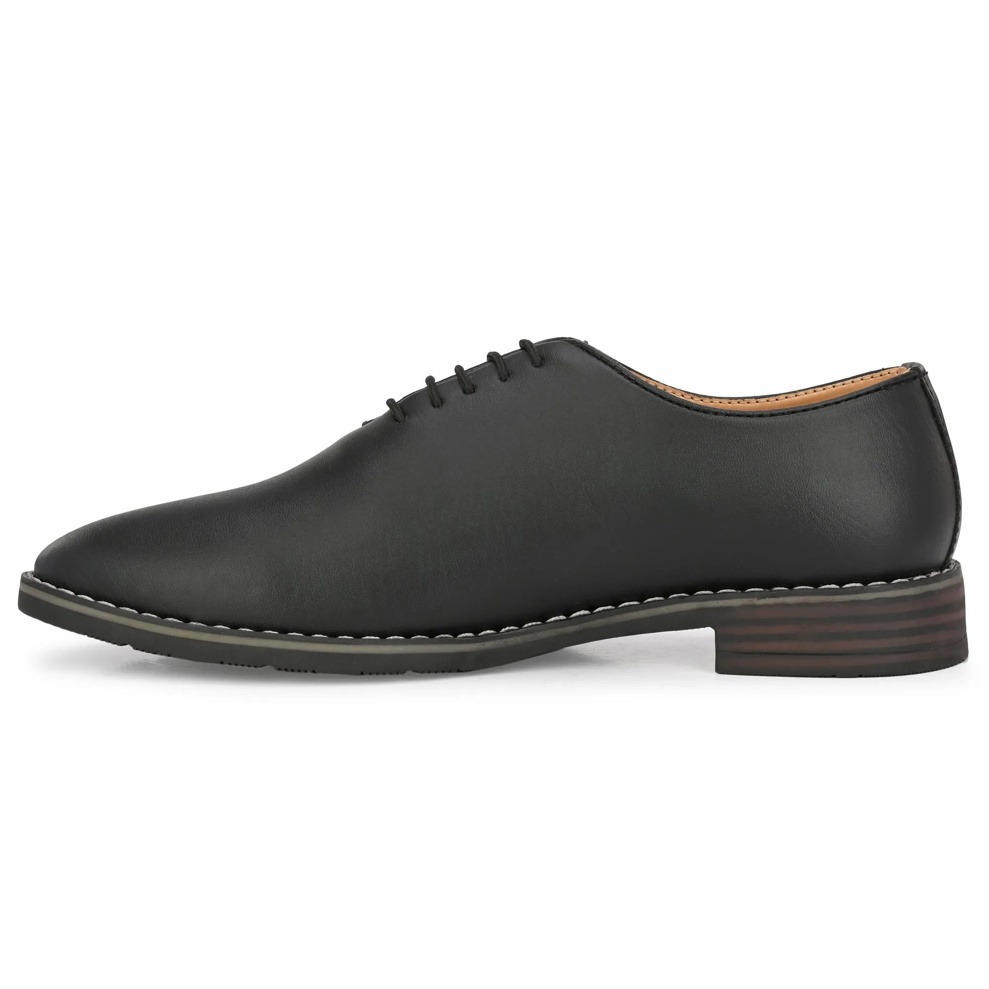 Attitudist Unisex Handcrafted Oxford Plain Black Matte Formal Laceup Derby Shoes