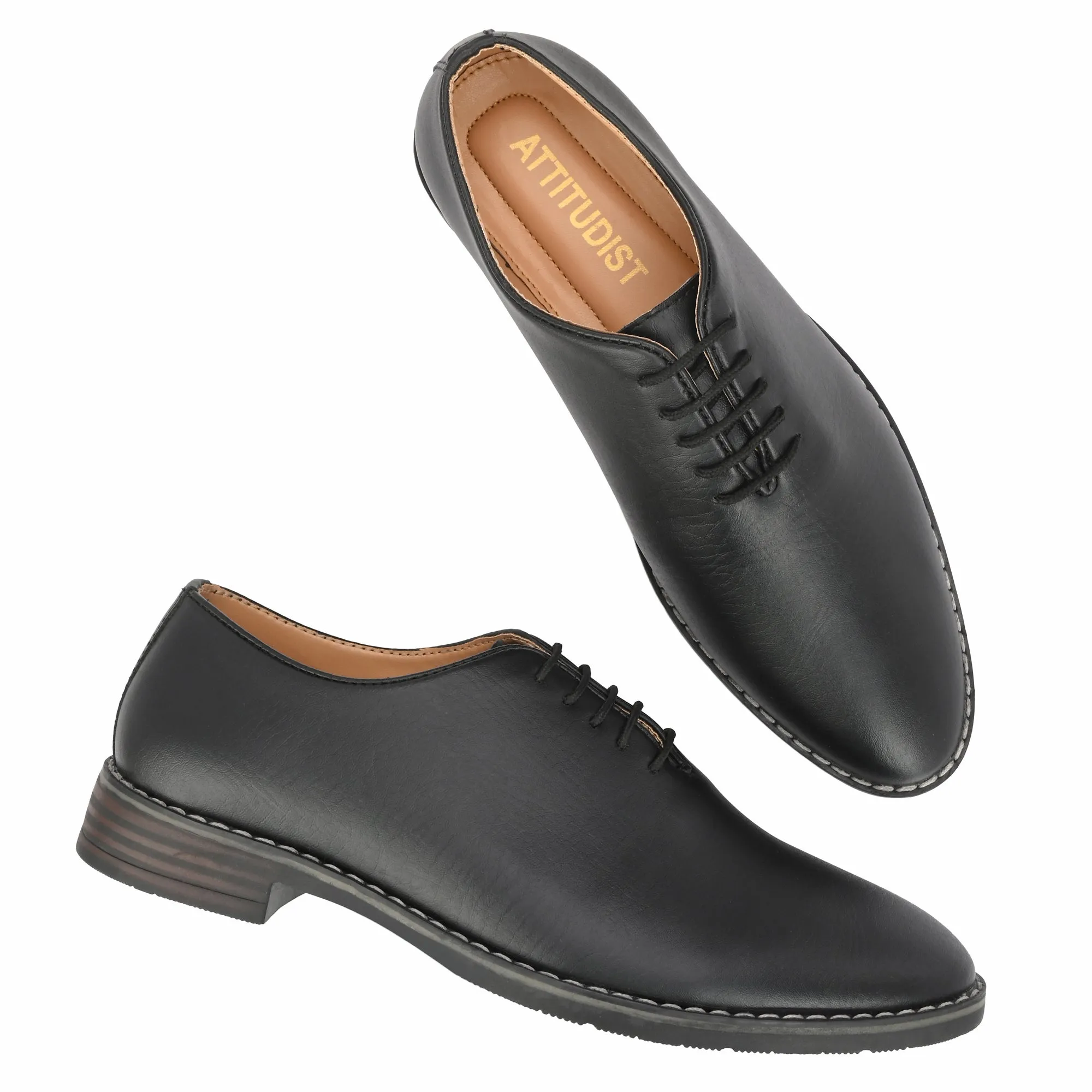 Attitudist Unisex Handcrafted Oxford Plain Black Matte Formal Laceup Derby Shoes