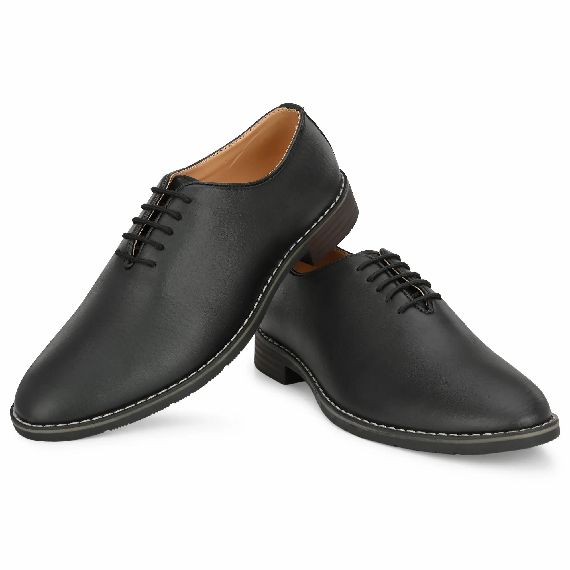 Attitudist Unisex Handcrafted Oxford Plain Black Matte Formal Laceup Derby Shoes