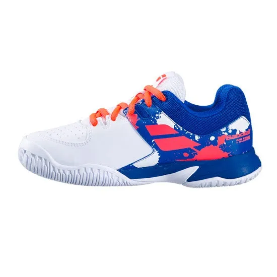 Babolat Pulsion All Court Kids & Women White Dazzling Blue Handball Volleyball Tennis Shoes