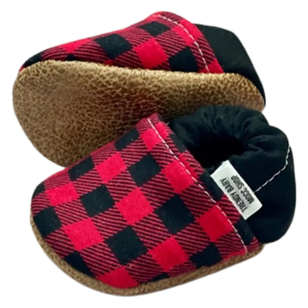 Baby & Toddler Moccasins - Red Buffalo with Black Heel