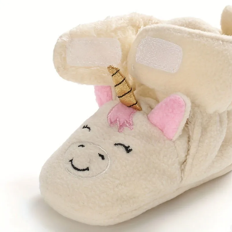 Baby Girls Cute Panda or Unicorn Non Slip Soft Warm Slip On Boots