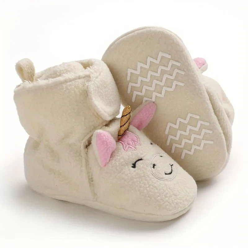 Baby Girls Cute Panda or Unicorn Non Slip Soft Warm Slip On Boots