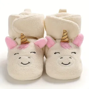 Baby Girls Cute Panda or Unicorn Non Slip Soft Warm Slip On Boots