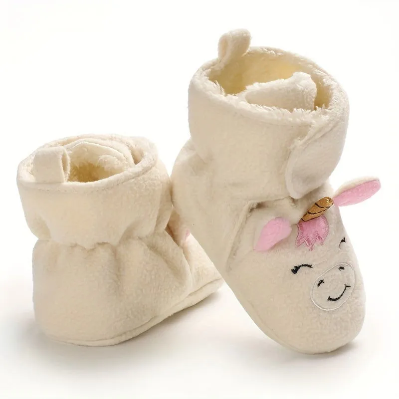 Baby Girls Cute Panda or Unicorn Non Slip Soft Warm Slip On Boots