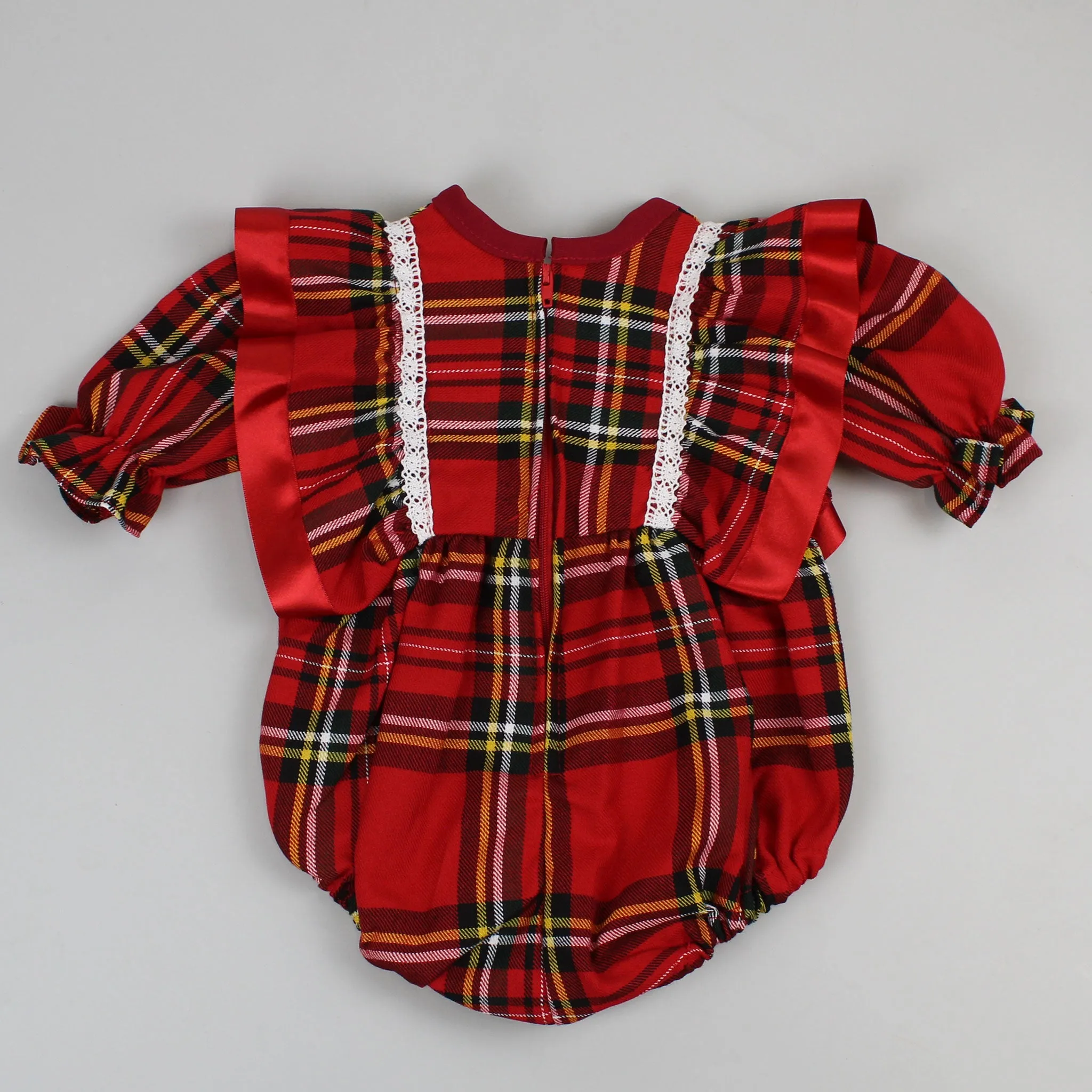 Baby Girls Red Tartan Romper - With Bows