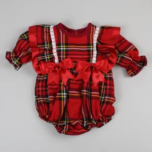 Baby Girls Red Tartan Romper - With Bows