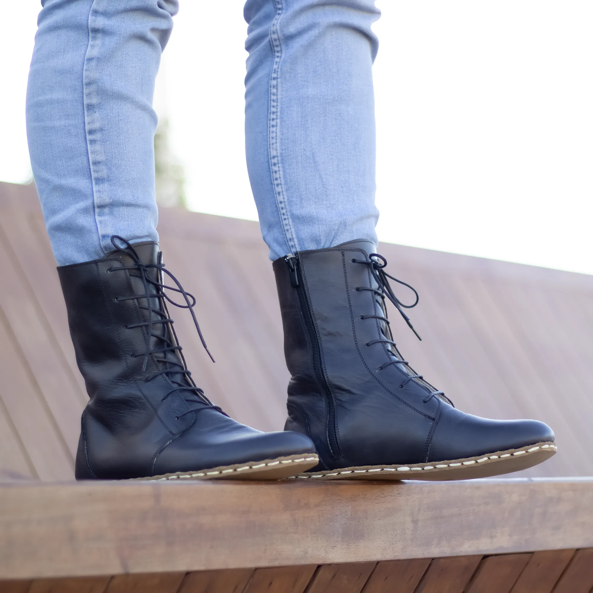 Barefoot Grounding Effect Black Leather Boots For Men