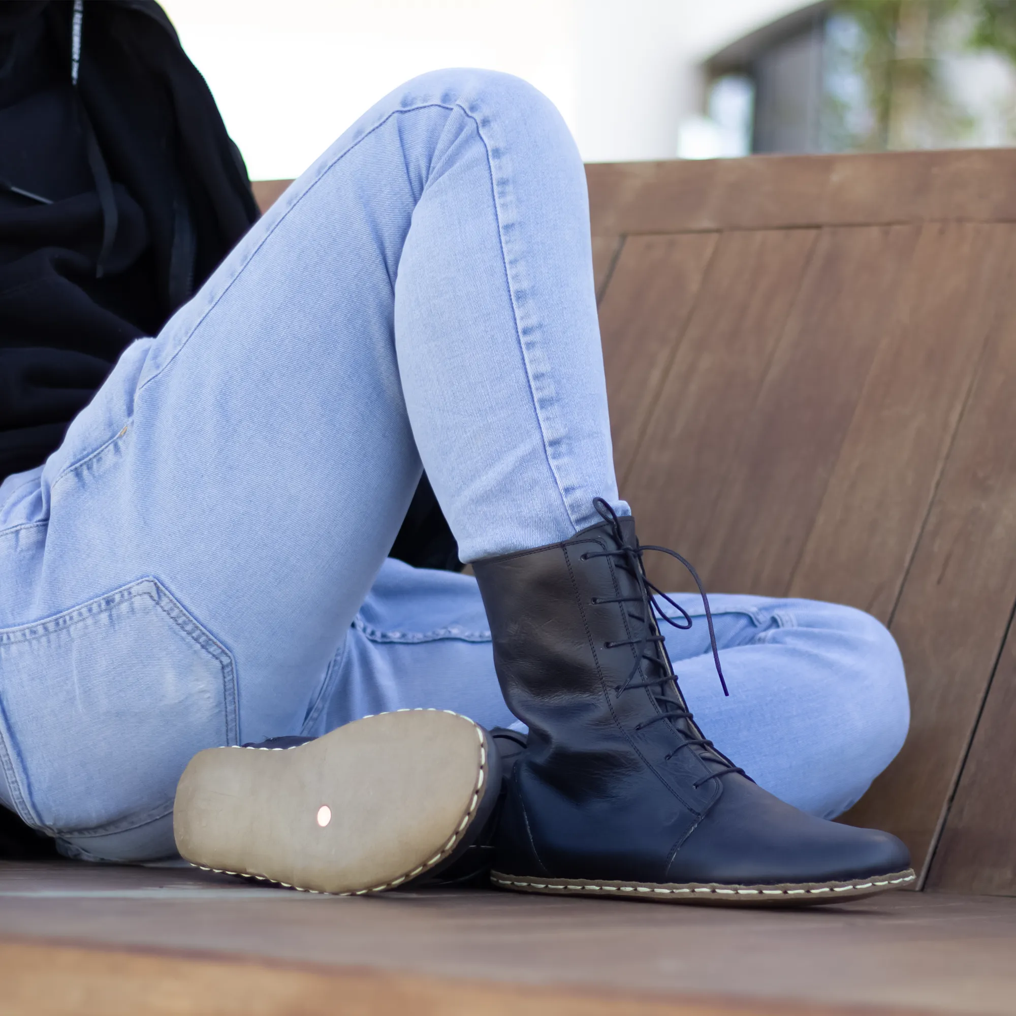 Barefoot Grounding Effect Black Leather Boots For Men