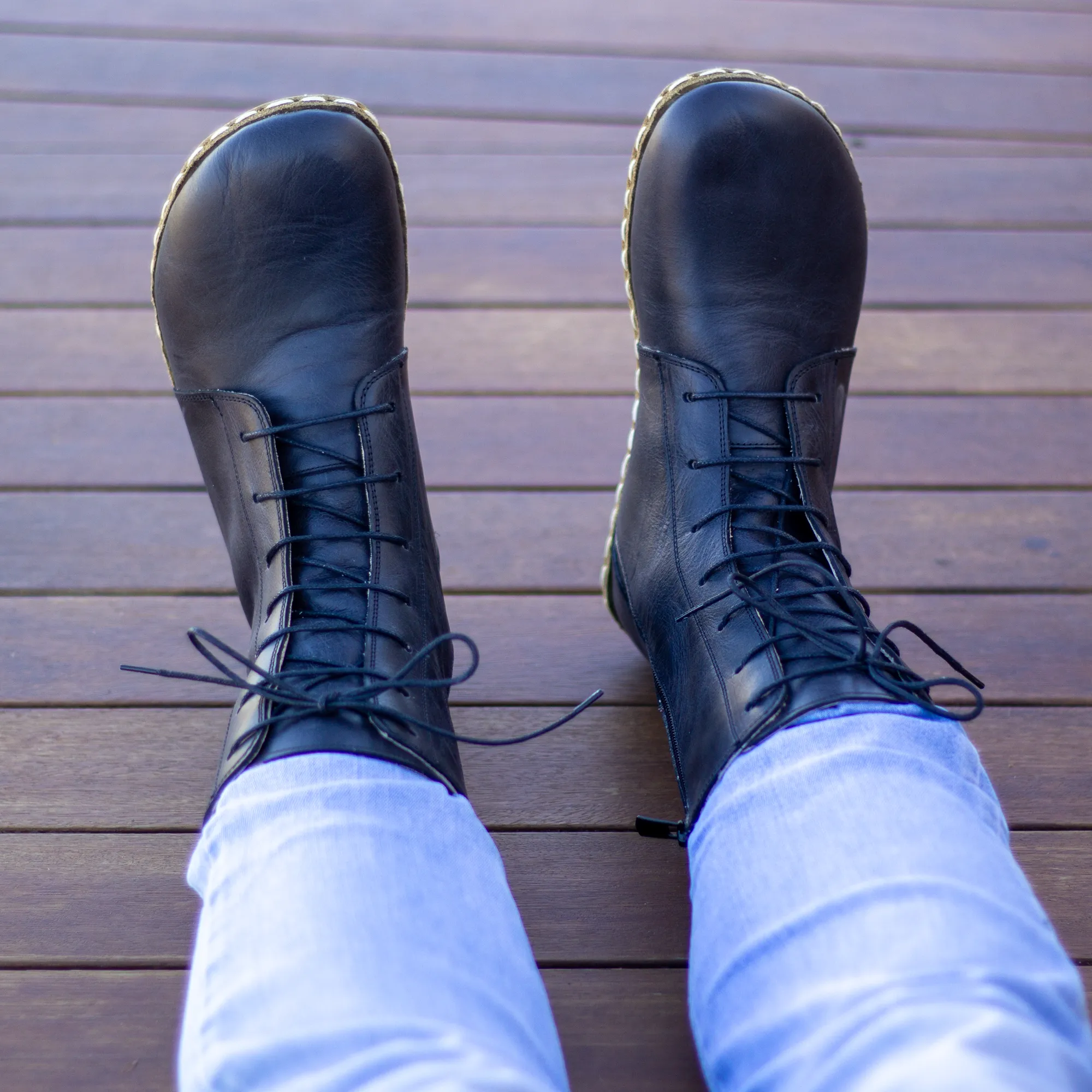 Barefoot Grounding Effect Black Leather Boots For Men