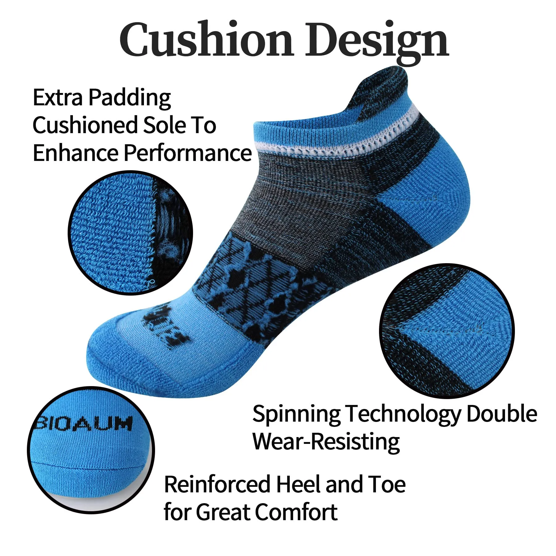 BIOAUM Cushioned Men's Ankle Socks, 6 Pairs Cotton Athletic Sport Breathable Low Cut Socks for Running Size 8-9.5/10-13/12-14