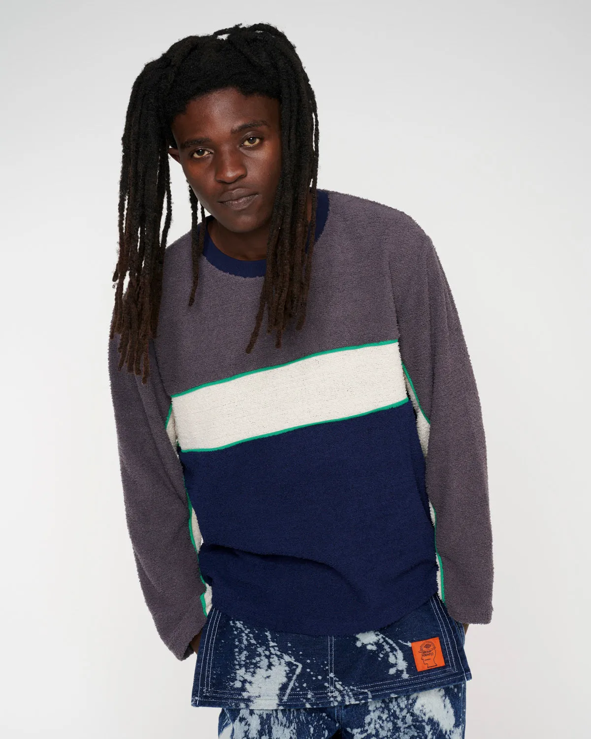 Boarder Long Sleeve Football Shirt - Grey Multi