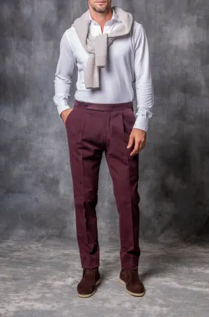 Bordeaux Cotton Biella Trousers  - Made in Italy