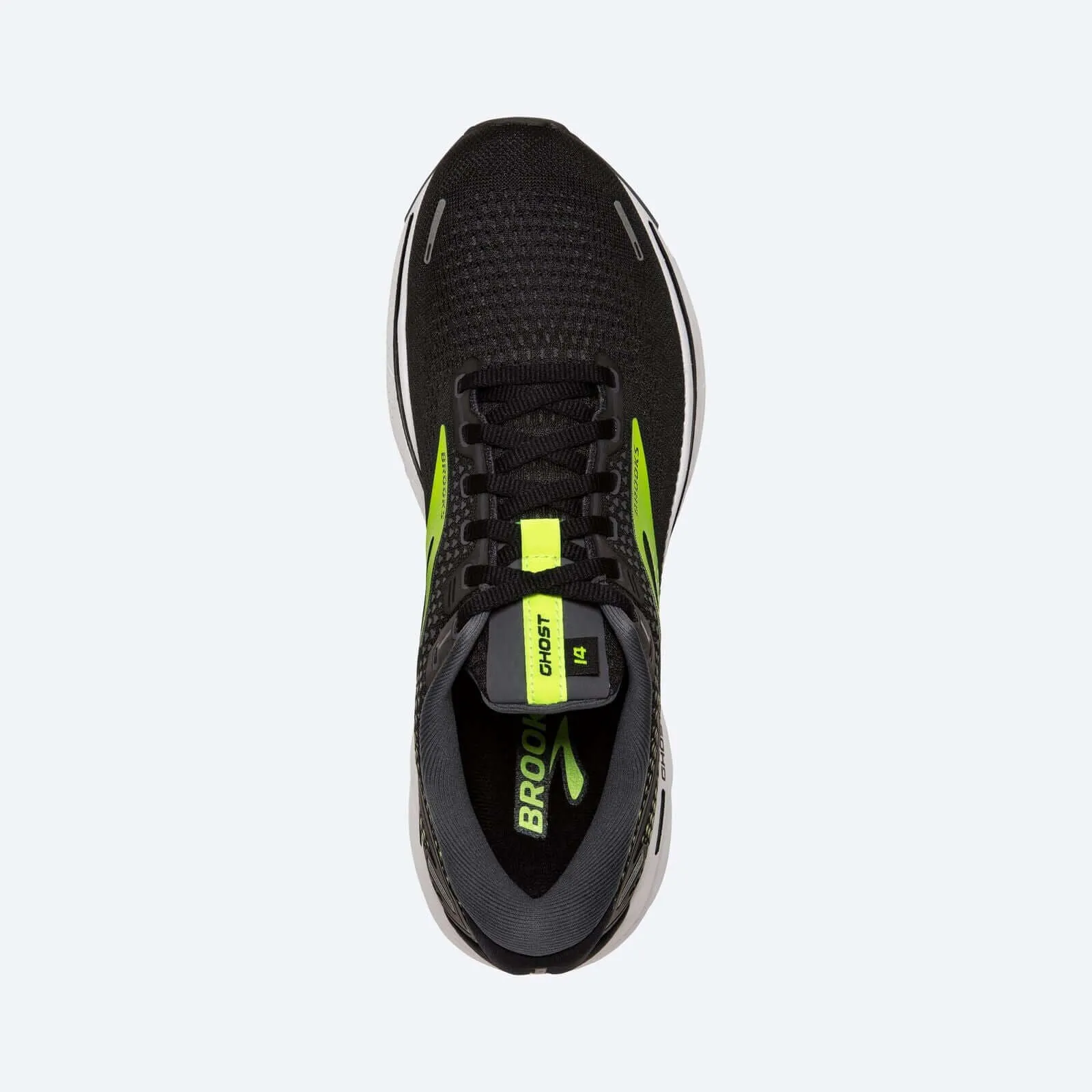 Brooks Mens Wide Ghost 14 Running Shoes - Black/Green