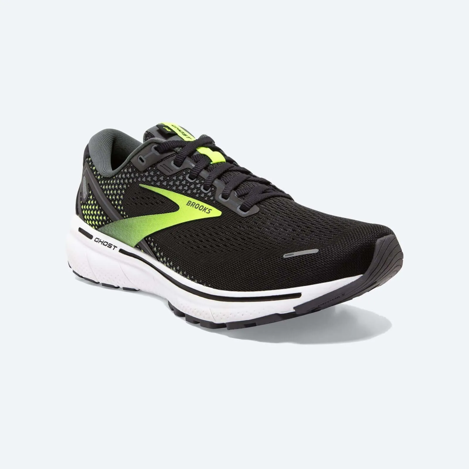 Brooks Mens Wide Ghost 14 Running Shoes - Black/Green