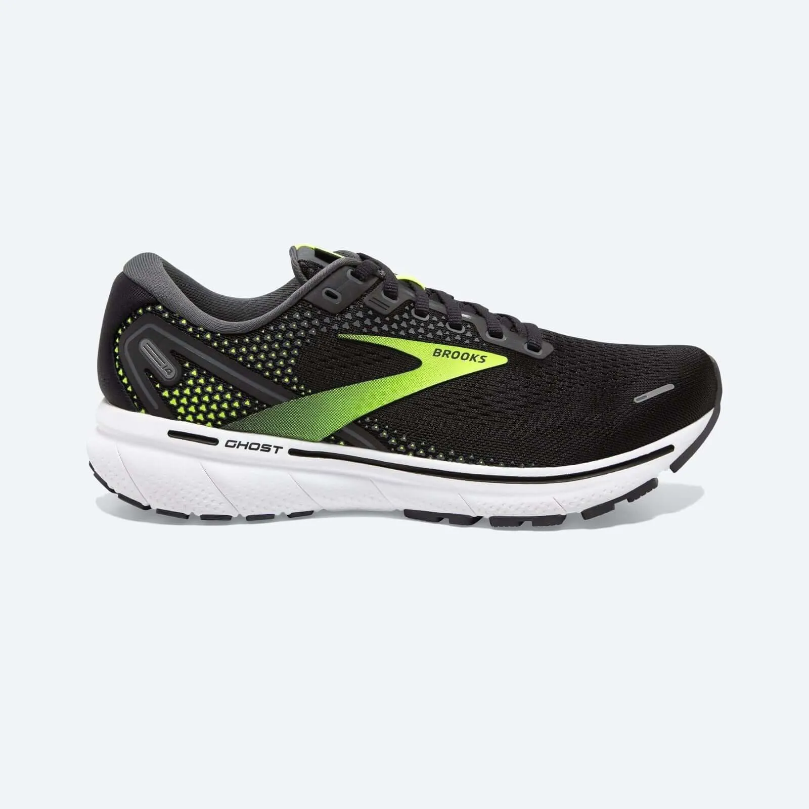 Brooks Mens Wide Ghost 14 Running Shoes - Black/Green