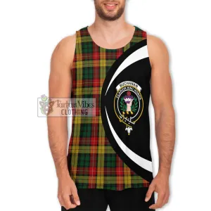 Buchanan Tartan Men's Tank Top with Family Crest Circle Style