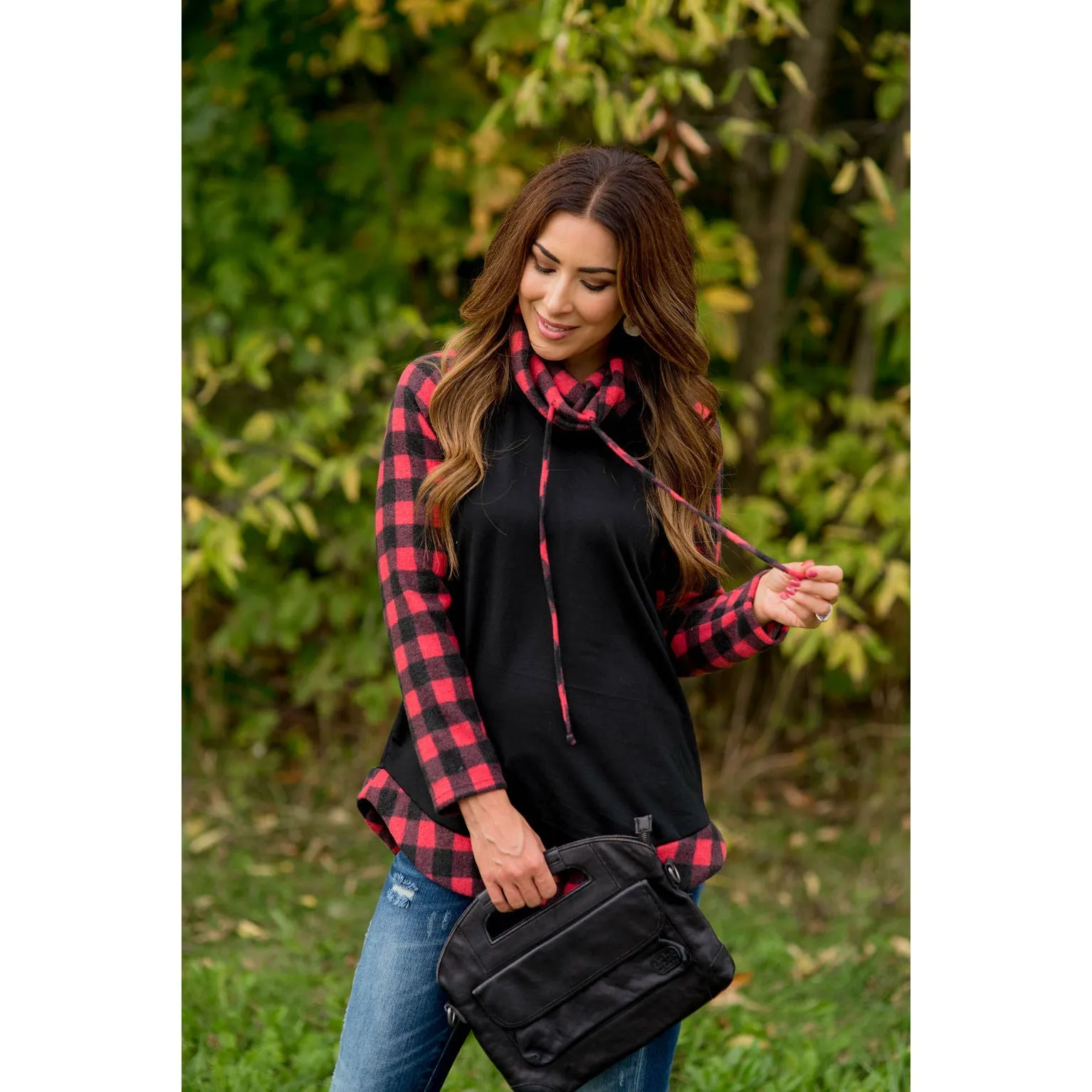 Buffalo Check Cowl Neck Long Tee