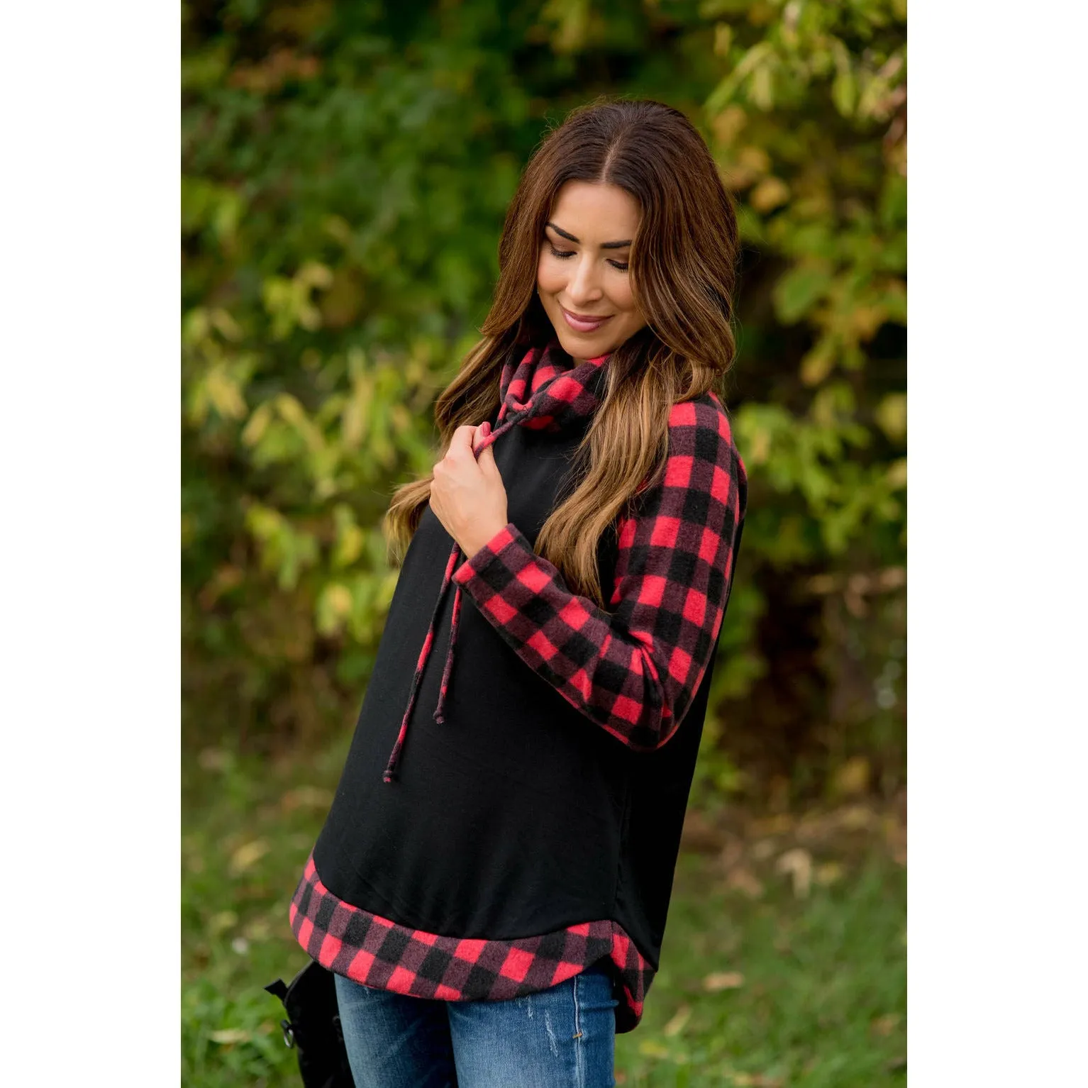 Buffalo Check Cowl Neck Long Tee