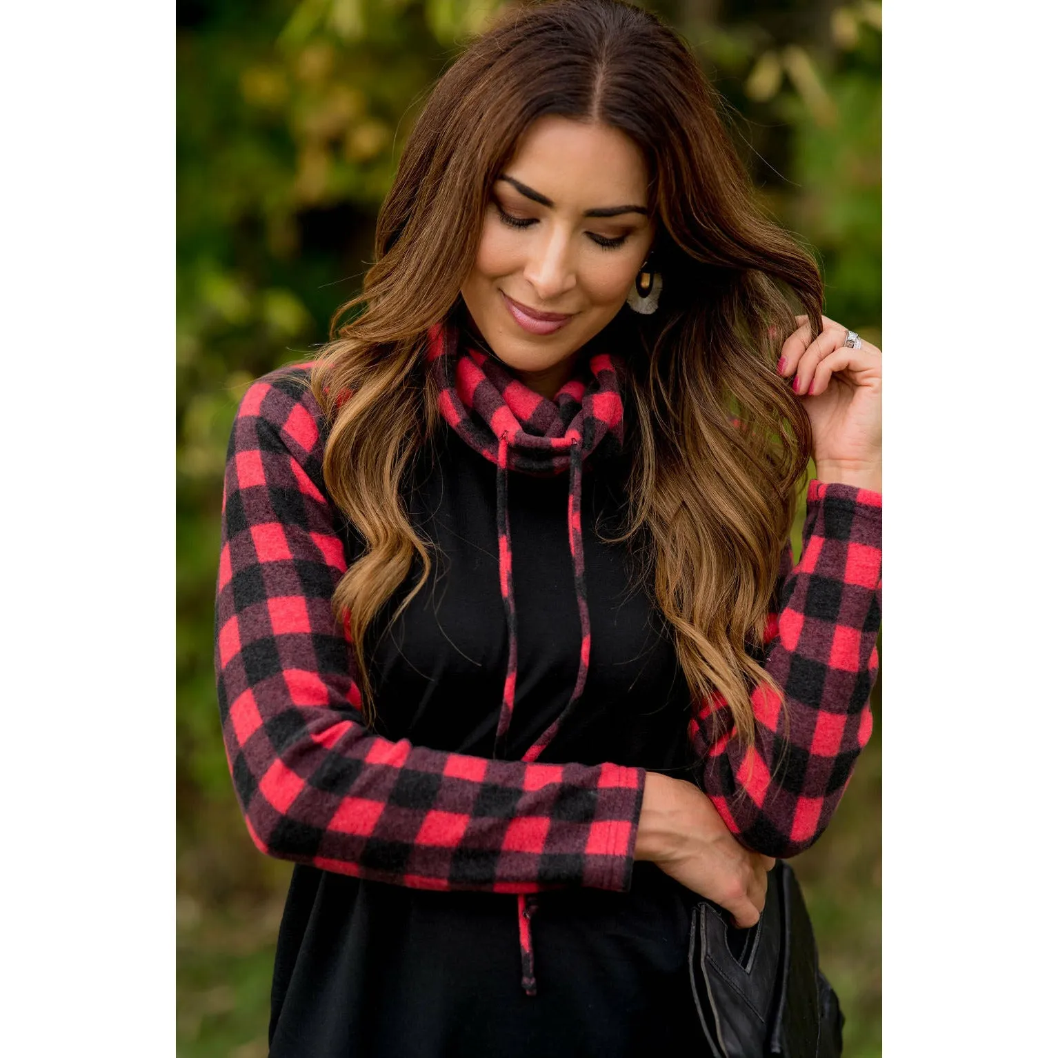 Buffalo Check Cowl Neck Long Tee