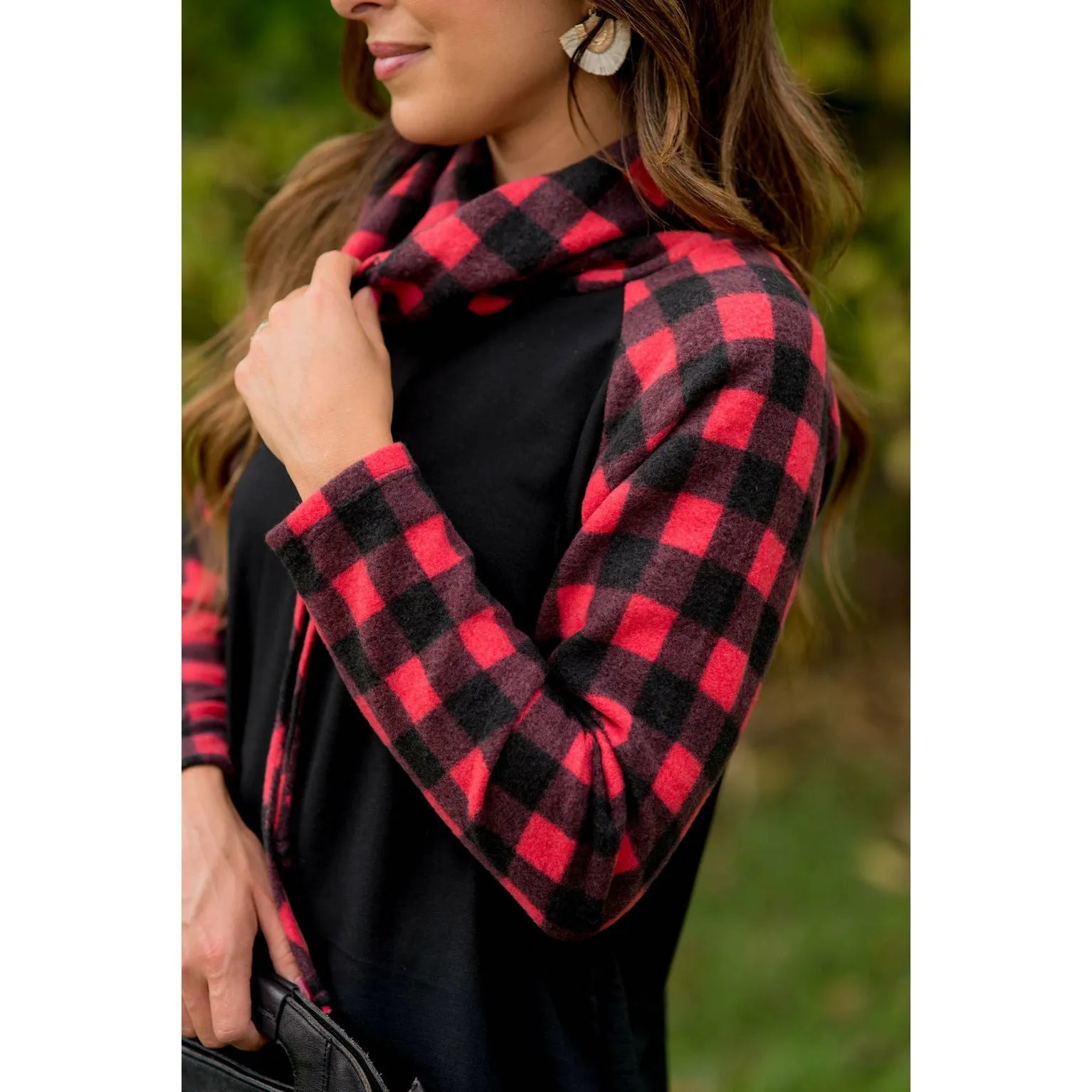 Buffalo Check Cowl Neck Long Tee