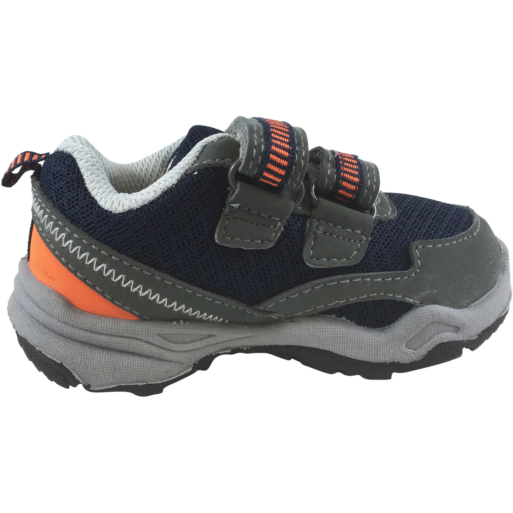 Carter's Boy's Grey Navy Orange Wavy Trail Hiker Double Hook and Loop Sneaker