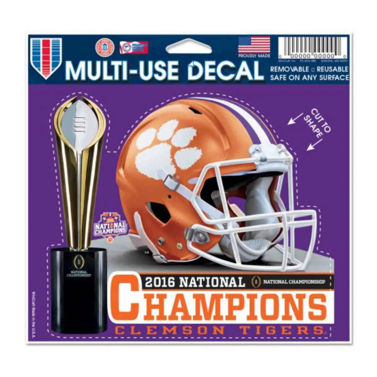 Clemson Tigers 2016 Football National Champions Multi-Use Decal (4.5" x 5.75")