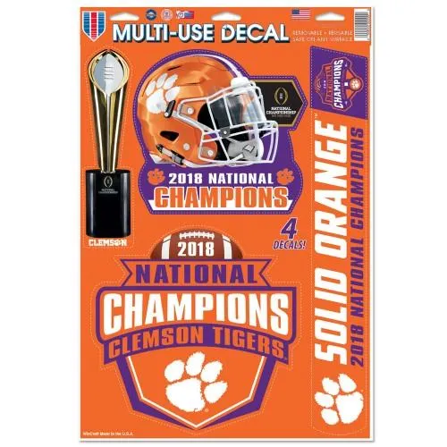 Clemson Tigers 2018-2019 Football National Champions Multi-Use Decal Sheet Set