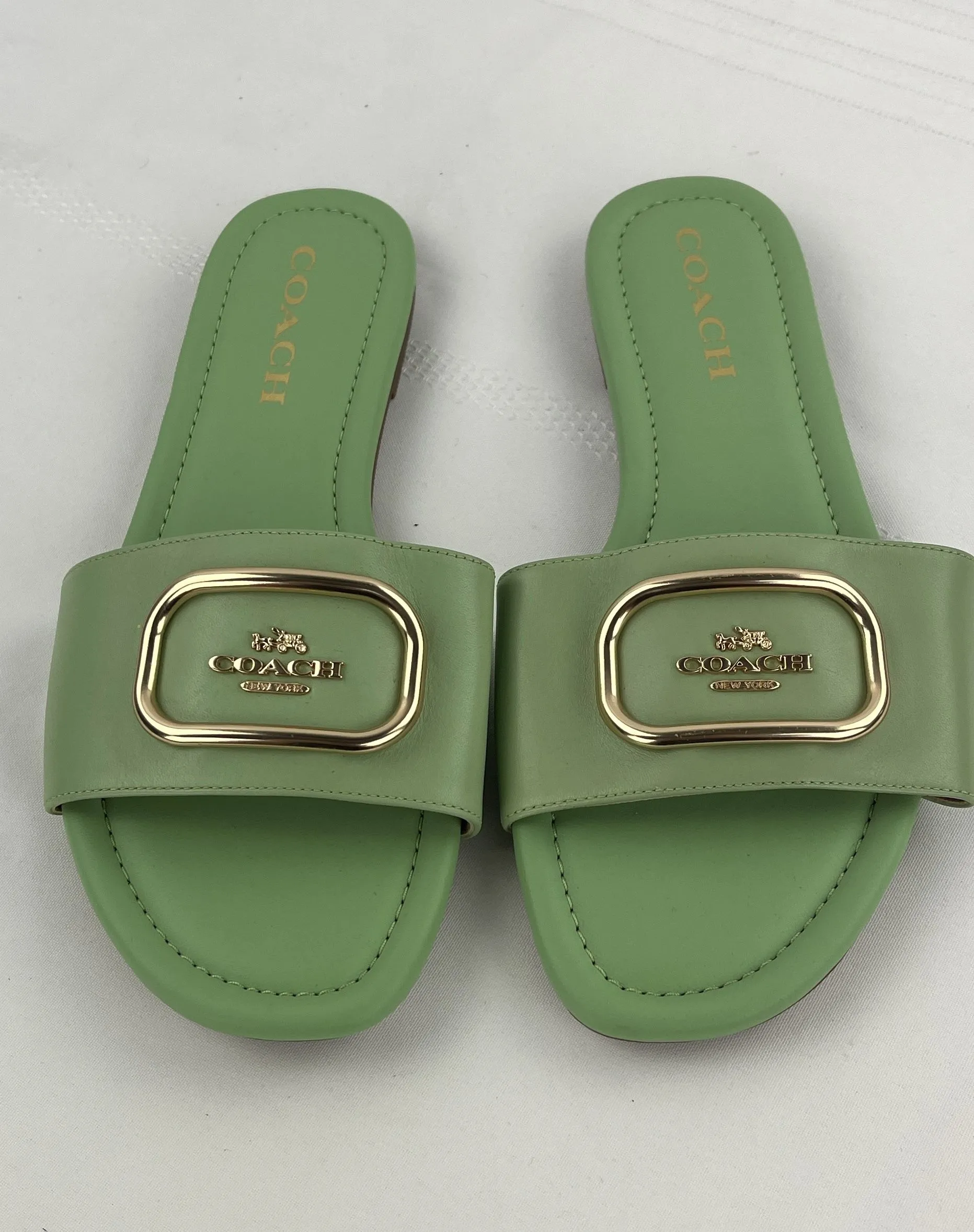 Coach Women's Leather Lime Green Logo Slip-On Sandal Size 7.5